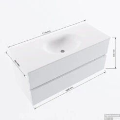 MONDIAZ VICA 110cm Badmeubel Onderkast Cale 2 Lades. Wastafel MOON Midden 1 Kraangat, Kleur Talc. -Geberiter Meubels Geschaft vicamoon110midden2maattekening 12526264451287
