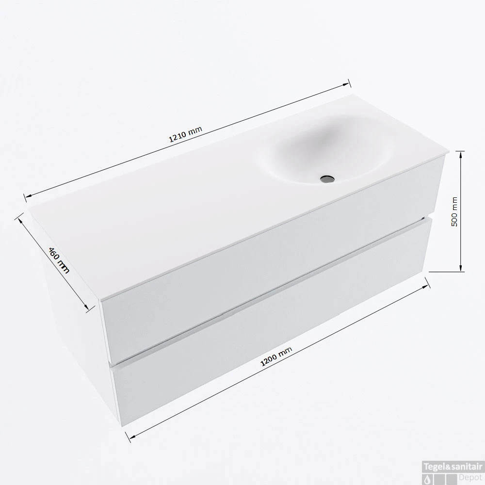 MONDIAZ VICA 120cm Badmeubel Onderkast Plata 2 Lades. Wastafel MOON Rechts 1 Kraangat, Kleur Talc. 9 MONDIAZ VICA 120cm Badmeubel Onderkast Plata 2 Lades. Wastafel MOON Rechts 1 Kraangat, Kleur Talc. - Afbeelding 7