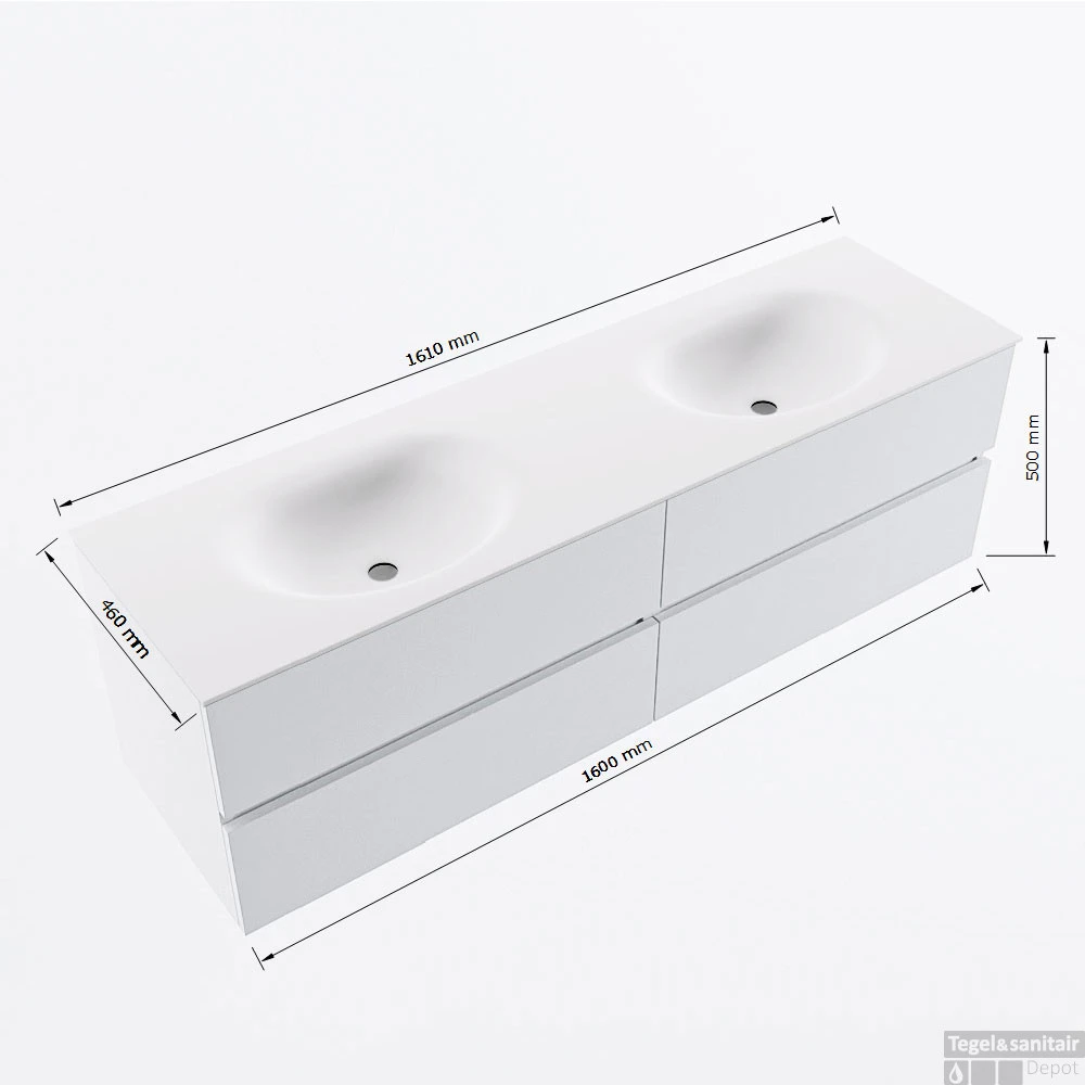 MONDIAZ VICA 160cm Badmeubel Onderkast Oro 4 Lades. Wastafel MOON Dubbel 2 Kraangaten, Kleur Talc. 9 MONDIAZ VICA 160cm Badmeubel Onderkast Oro 4 Lades. Wastafel MOON Dubbel 2 Kraangaten, Kleur Talc. - Afbeelding 7