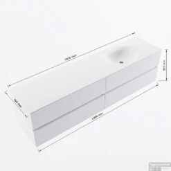 MONDIAZ VICA 190cm Badmeubel Onderkast Dark Brown 4 Lades. Wastafel MOON Rechts 1 Kraangat, Kleur Talc. -Geberiter Meubels Geschaft vicamoon190rechts4maattekening 12526264453444