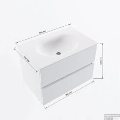 MONDIAZ VICA 70cm Badmeubel Onderkast Light Brown Grey 2 Lades. Wastafel MOON Midden Zonder Kraangat, Kleur Talc. -Geberiter Meubels Geschaft vicamoon70midden2maattekening 12526264451023