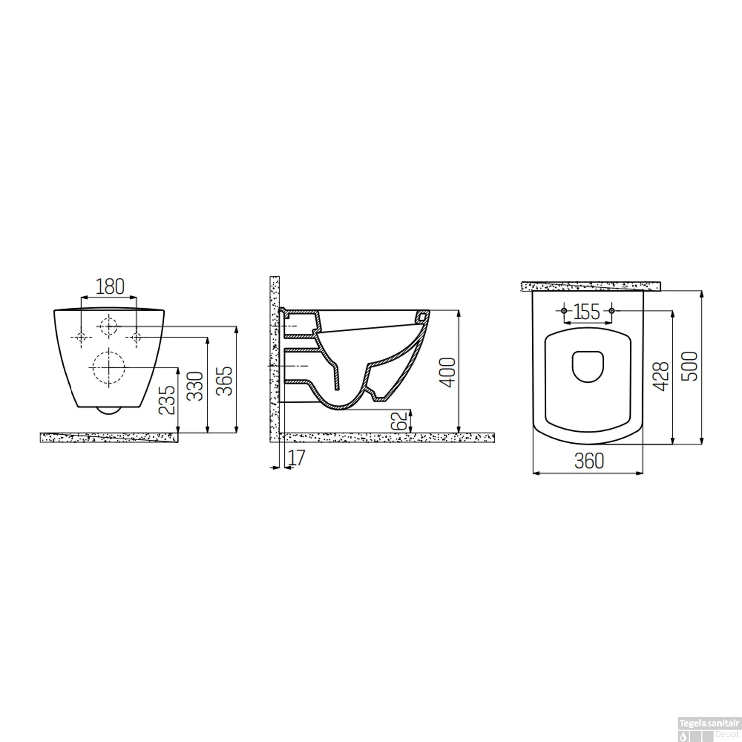 Wandcloset Boss & Wessing Design Square Met Bidet Keramiek Wit (Excl. Zitting) - Afbeelding 2
