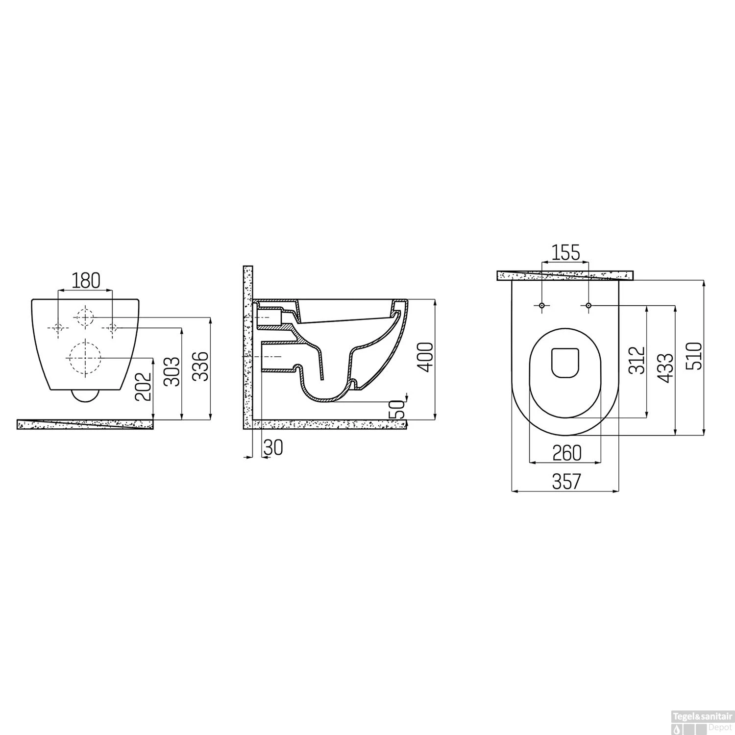 Wandcloset Boss & Wessing Freedom Mat Basalt (Exclusief Zitting) 4 Wandcloset Boss & Wessing Freedom Mat Basalt (Exclusief Zitting) - Afbeelding 2