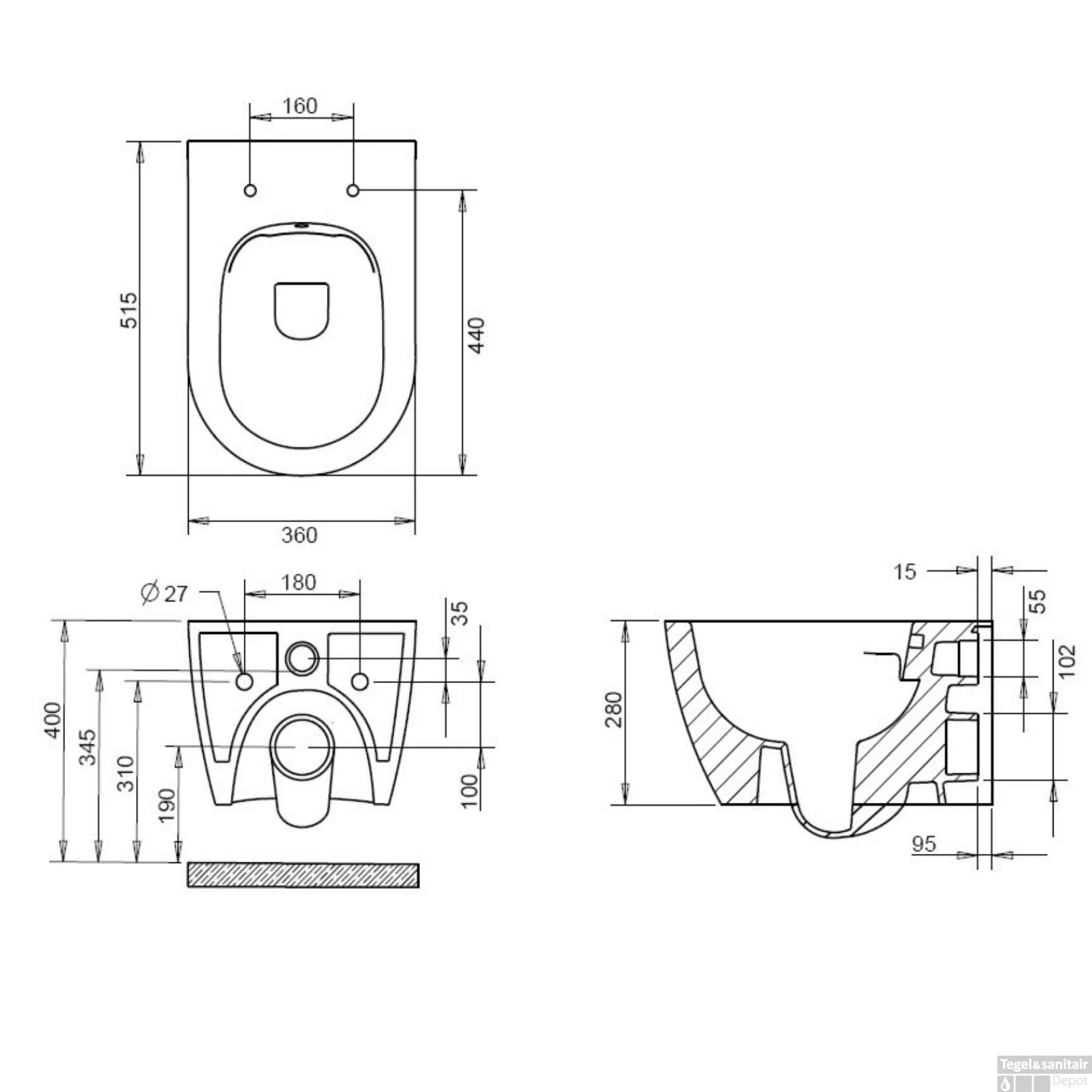 Wandcloset Boss & Wessing Aloni Keramiek Hoogglans Wit Met RVS Sproeier (Excl. Zitting) 7 Wandcloset Boss & Wessing Aloni Keramiek Hoogglans Wit Met RVS Sproeier (Excl. Zitting) - Afbeelding 5