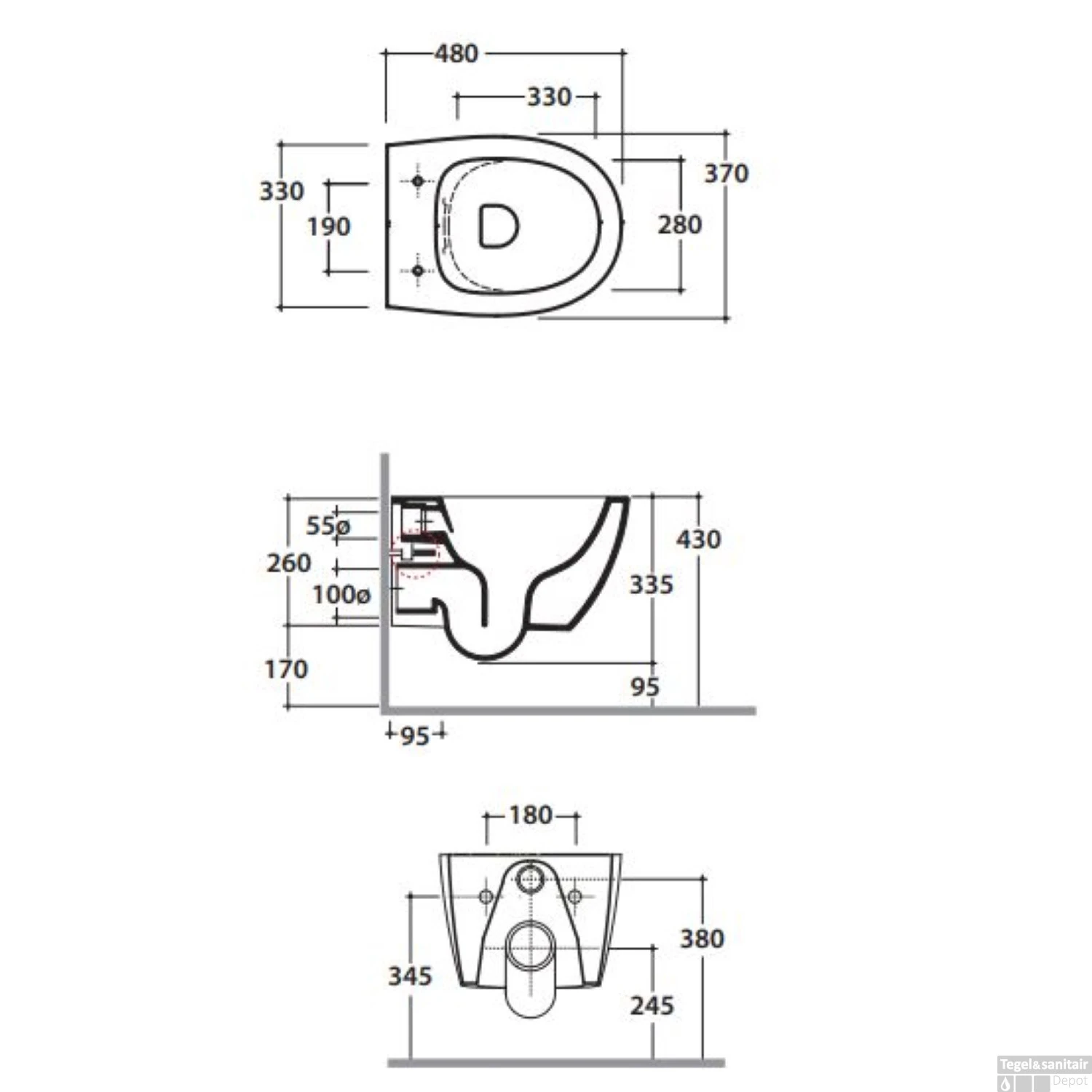 Wandcloset Globo 4 ALL 48x37 Cm Rimless Wit (Exl. Zitting) 5 Wandcloset Globo 4 ALL 48x37 Cm Rimless Wit (Exl. Zitting) - Afbeelding 3