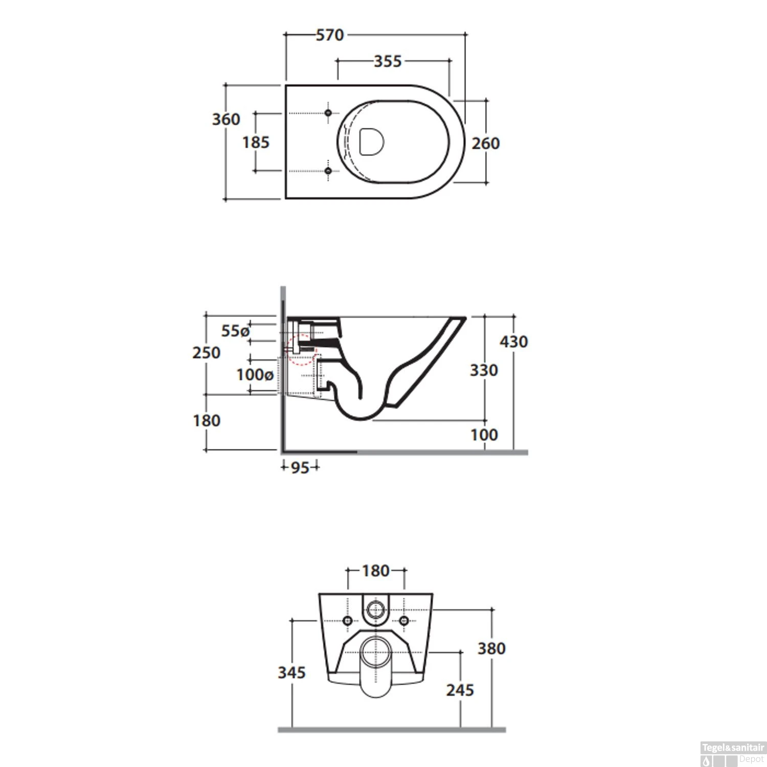 Wandcloset Globo Forty3 57x36 Cm Rimless Wit 5 Wandcloset Globo Forty3 57x36 Cm Rimless Wit - Afbeelding 3