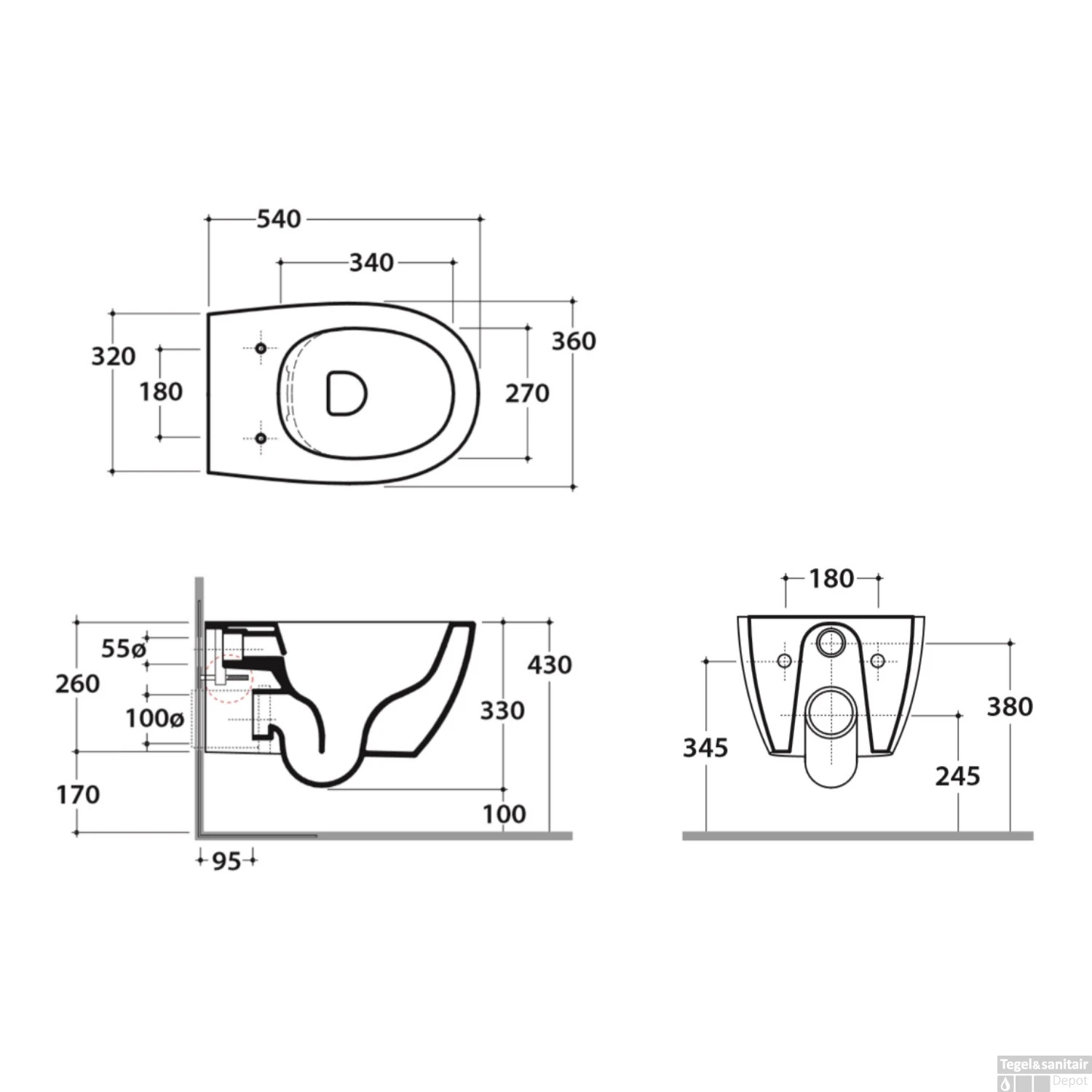 Wandcloset Luca Sanitair Vaso Rimless 54x36cm Wit (Exclusief Zitting) 6 Wandcloset Luca Sanitair Vaso Rimless 54x36cm Wit (Exclusief Zitting) - Afbeelding 4