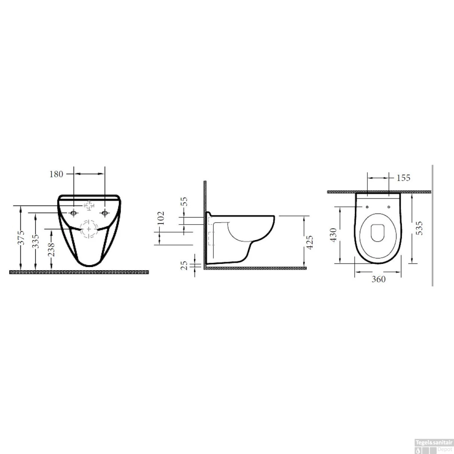 Wandcloset Sanicare Keramiek 53,5x36 Cm Wit (Zitting Optioneel) 4 Wandcloset Sanicare Keramiek 53,5x36 Cm Wit (Zitting Optioneel) - Afbeelding 2