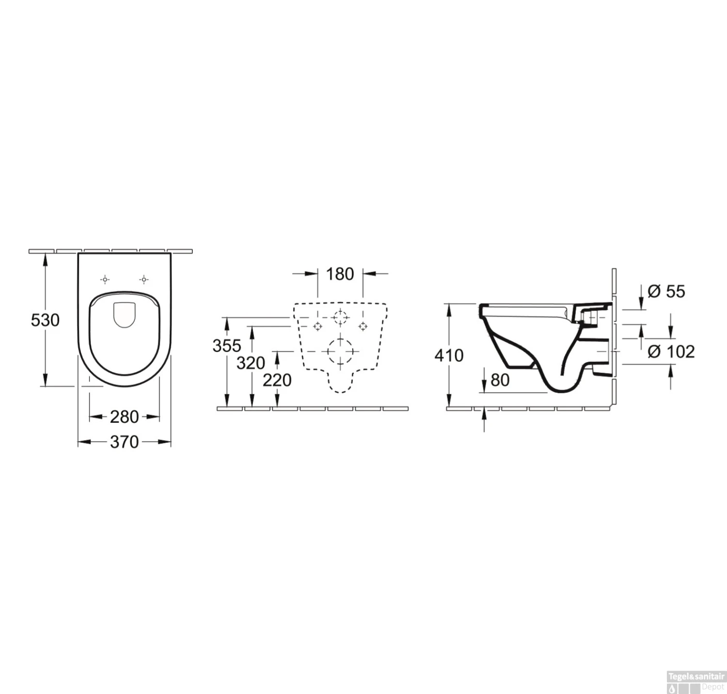 Wandcloset Villeroy & Boch Targa 53x37x33cm Porselein Met Zitting 4 Wandcloset Villeroy & Boch Targa 53x37x33cm Porselein Met Zitting - Afbeelding 2