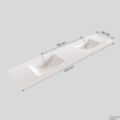 Badkamermeubel Solid Surface BWS Oslo 150x46 Cm Dubbel Mat Groen (2 Kraangaten) -Geberiter Meubels Geschaft wastafel dubbel 150 cm 4 lades tech 4