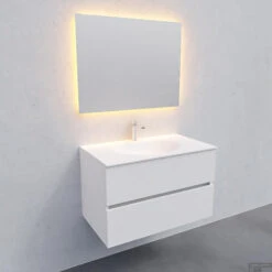 Badkamermeubel Solid Surface BWS Stockholm 80x46 Cm Mat Wit (met 1 Kraangat) -Geberiter Meubels Geschaft white wall new s 0009