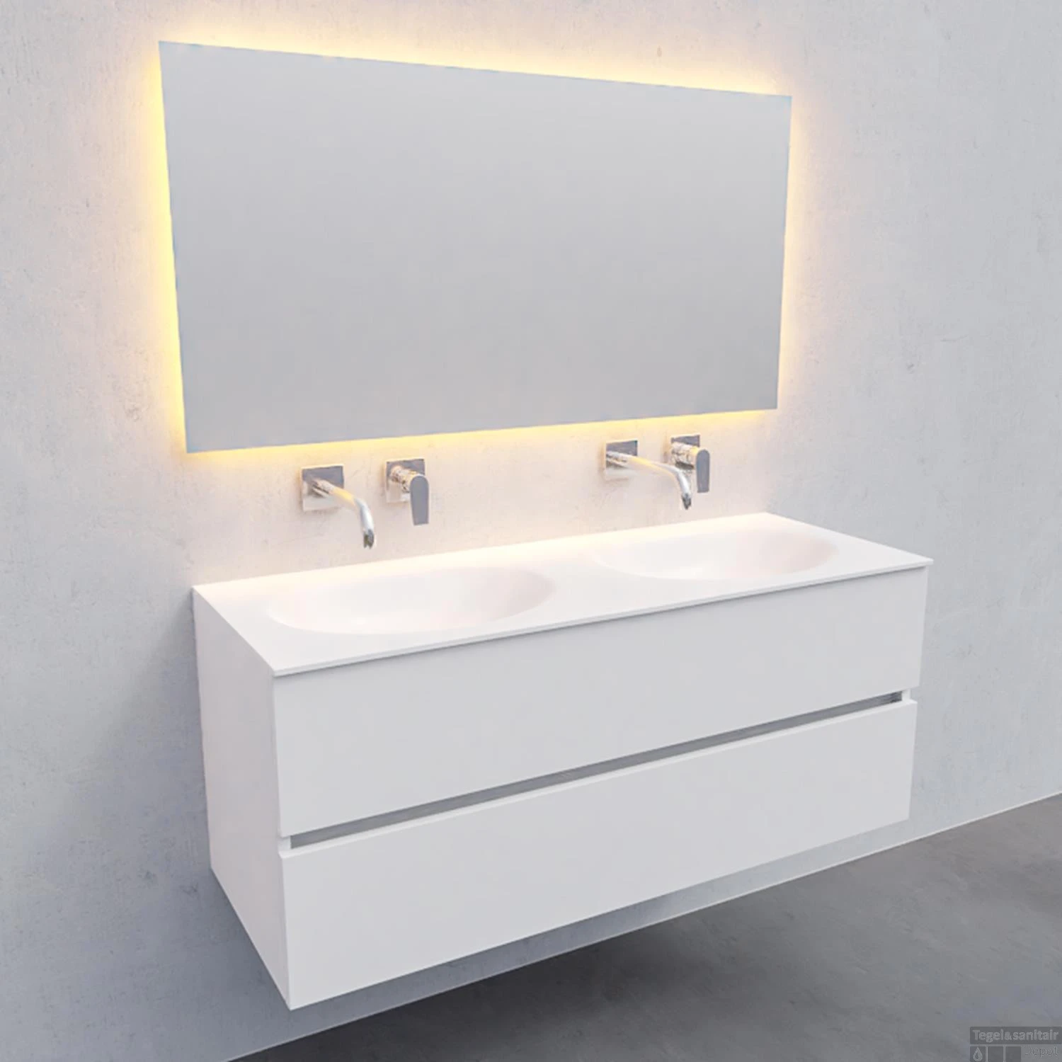 Badkamermeubel Solid Surface BWS Stockholm 120x46 Cm Dubbel Mat Wit (zonder Kraangaten) 5 Badkamermeubel Solid Surface BWS Stockholm 120x46 Cm Dubbel Mat Wit (zonder Kraangaten) - Afbeelding 3