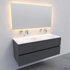 Badkamermeubel Solid Surface BWS Stockholm 120x46 Cm Dubbel Mat Antraciet (zonder Kraangaten) 11 Badkamermeubel Solid Surface BWS Stockholm 120x46 Cm Dubbel Mat Antraciet (zonder Kraangaten) -Geberiter Meubels Geschaft white wall new s 0035