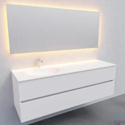 Badkamermeubel Solid Surface BWS Stockholm 150x46 Cm Links Mat Wit (met 1 Kraangat) -Geberiter Meubels Geschaft white wall new s 0045