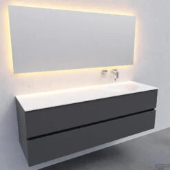 Badkamermeubel Solid Surface BWS Stockholm 150x46 Cm Rechts Mat Antraciet (zonder Kraangat) -Geberiter Meubels Geschaft white wall new s 0050